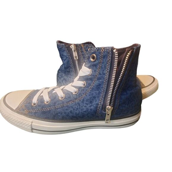 Converse Chuck Taylors Denim Leopard Mid High Sneakers Shoes W/ Zip Original Siz - Picture 7 of 11
